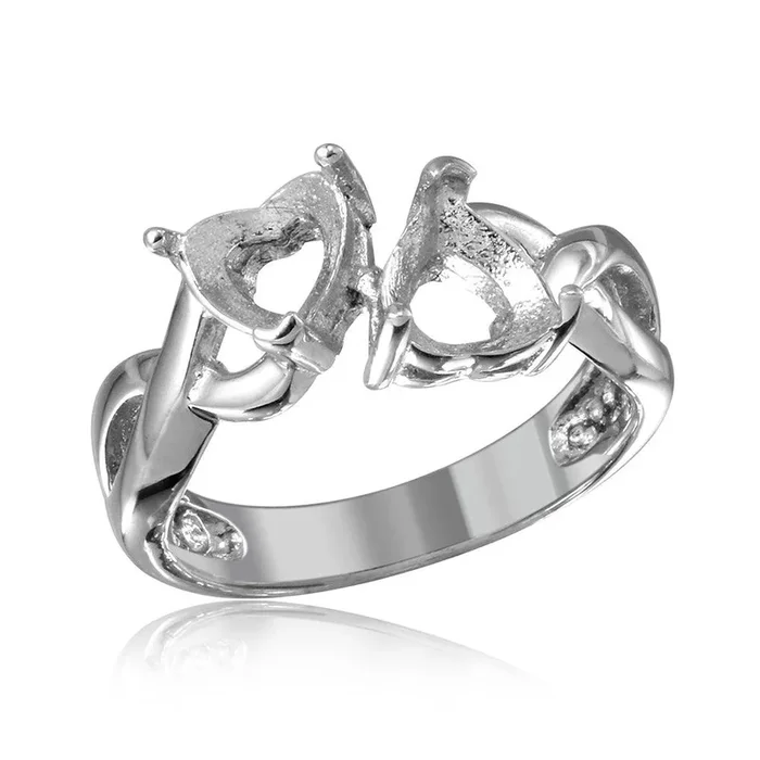 Anillo de vástago retorcido con montaje de doble corazón chapado en rodio de plata 925 – BGR01219