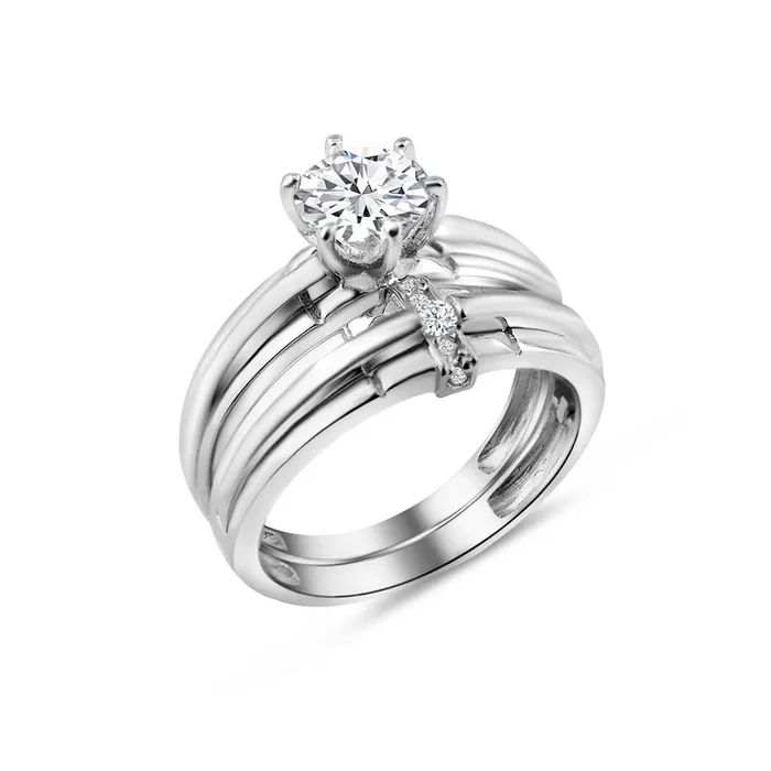 Anillo doble apilable de plata de ley 925 rodiada con circonita – GMR00267