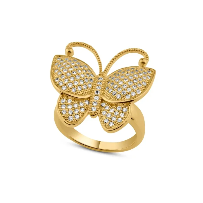 Anillo mariposa de plata 925 bañado en oro rosa con micropavé de circonitas cúbicas transparentes – BGR00609