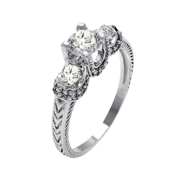Anillo nupcial de plata 925 chapado en rodio con circonita transparente pasado presente futuro – BGR00376