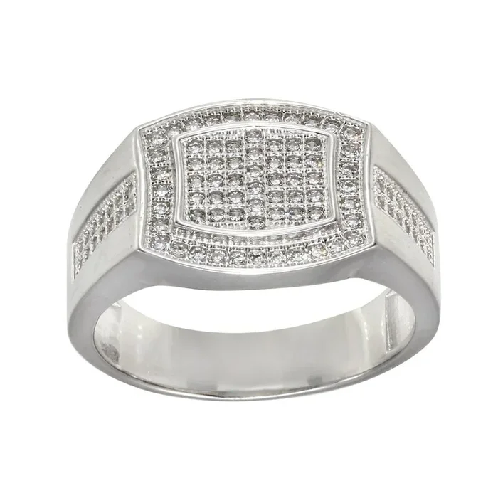 Anillo para hombre de plata de ley 925 rodiada con micropavé de circonitas cúbicas rectangulares – GMR00277