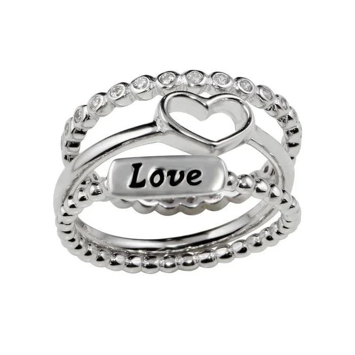 Anillos de amor apilables de plata de ley 925 rodiada – STR01060