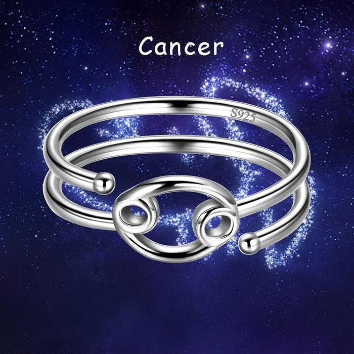 Anillos de cáncer con signo del zodiaco, joyería para mujeres y niñas, regalos de cumpleaños, plata de ley 925