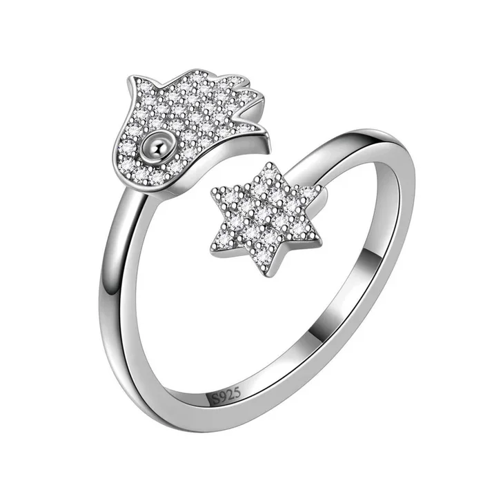 Anillos de mano de Fátima y estrella de David de Hamsa, joyería para mujer Aurora Tears