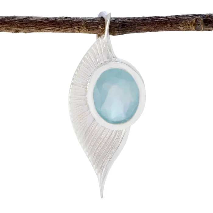 Aqua Chalcedony Dainty Italian Sterling Silver Solitaire Ines Luxurious Blue Pendant Jewellery