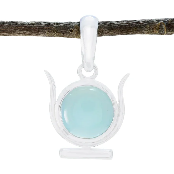Aqua Chalcedony Delicate German Sterling Silver Solitaire Ivy valentine Blue Pendant Jewellery