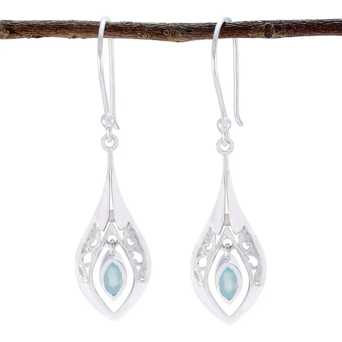 Aqua Chalcedony Korean Victoria Solitaire Dangle Green Sterling Silver Earring