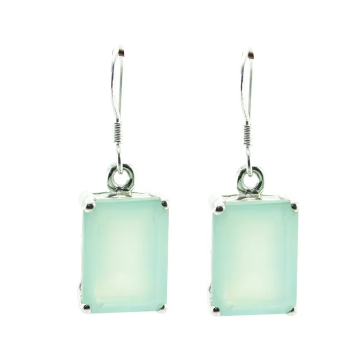 Aqua Chalcedony Russian Sophia Solitaire Dangle Green Silver Earring