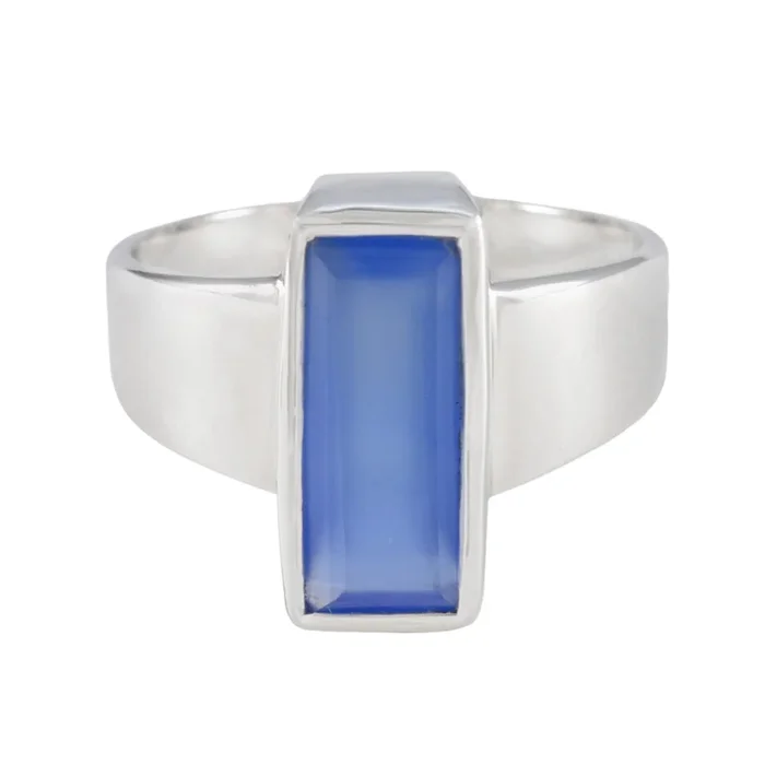 Aqua Chalcedony Solitaire German 925 Sterling Silver Green Gems Eye-catching Abstract Ring Jewelry