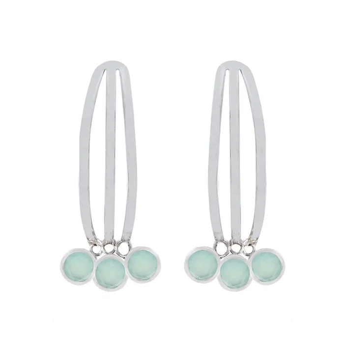 Aqua Chalcedony Turkish Patricia multiple Stud Green Silver Earring