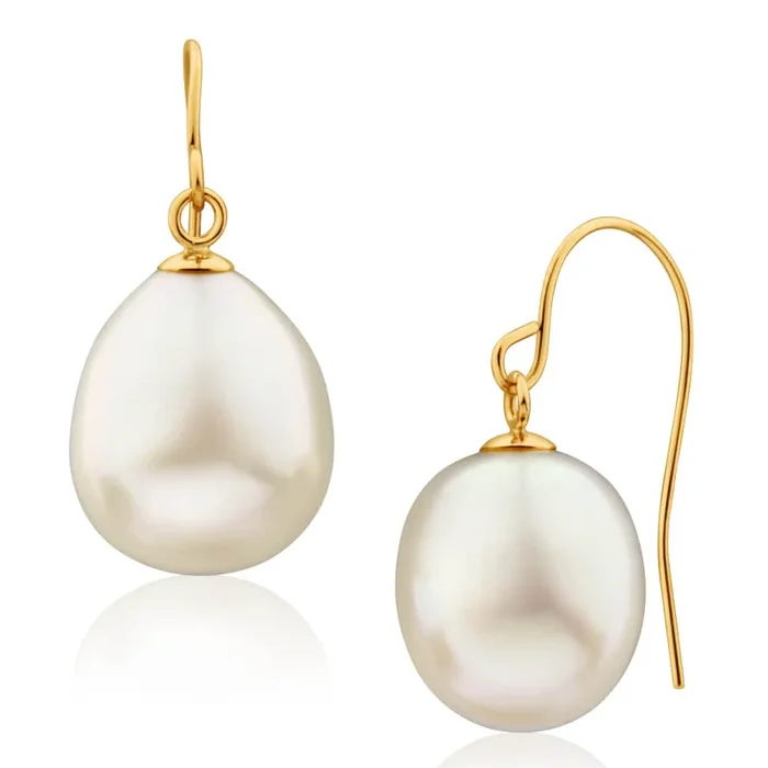 Arizona’ 9ct Yellow Gold White Freshwater Pearl Drop Earrings