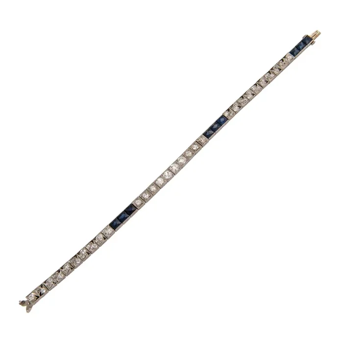 Art Deco Style Diamond & Sapphire Platinum Tennis Bracelet