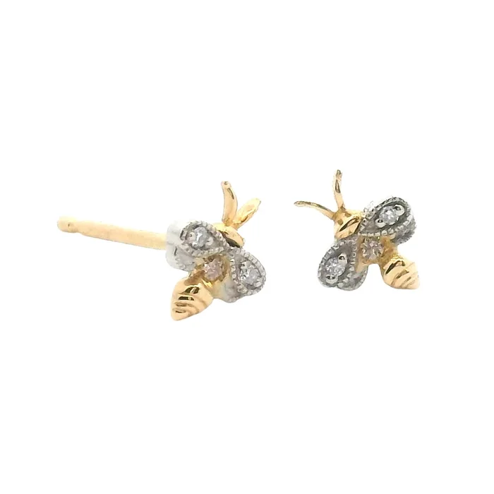 ARTE VITTA 18K Yellow & White Gold Bumble Bee Earrings with Diamond Accents