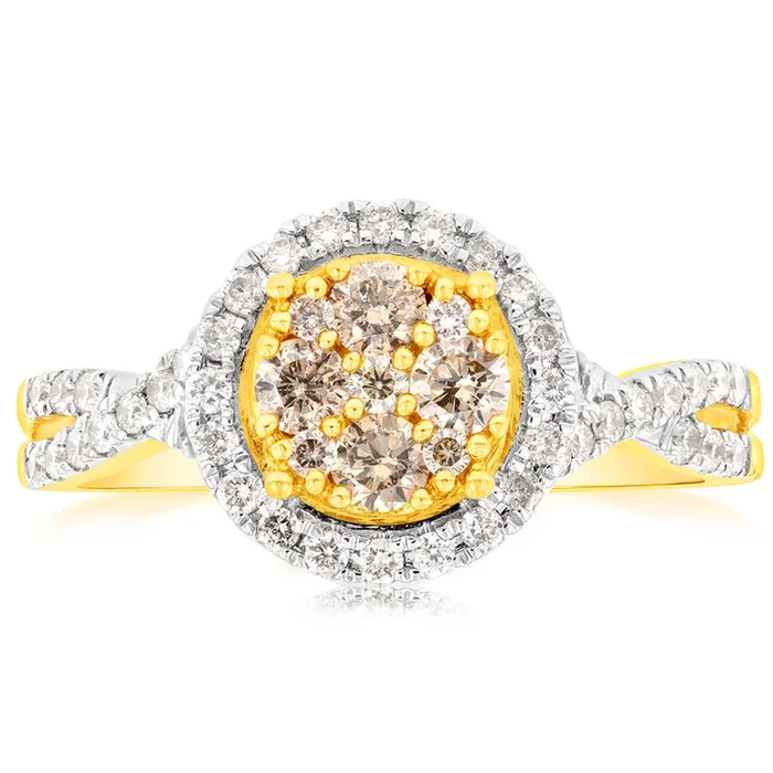 Australian Diamond Round Shape Cluster Ring in 9ct Yellow Gold