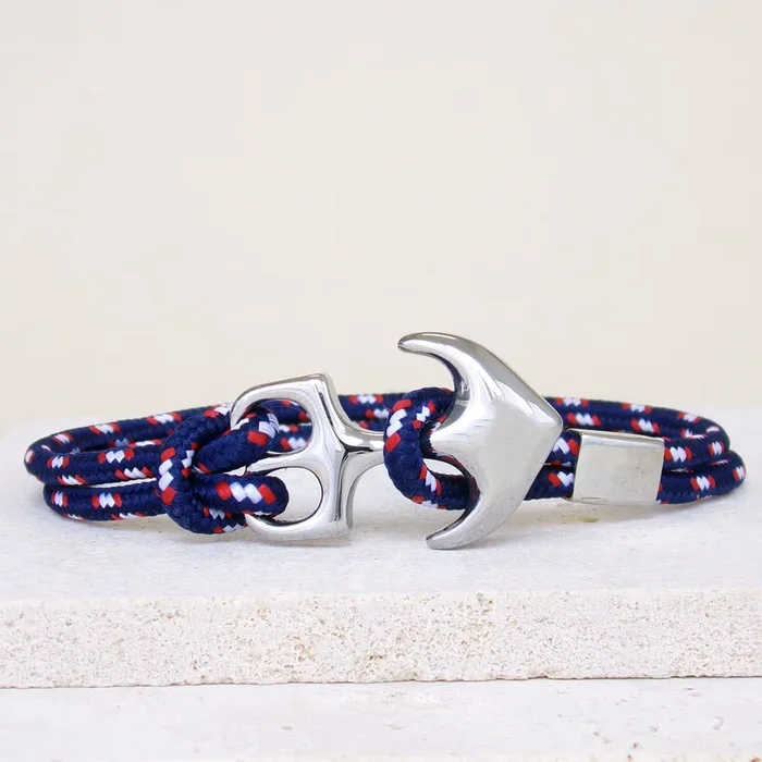 Axel Bracelet 21cm navy anchor heather blue cord stainless steel
