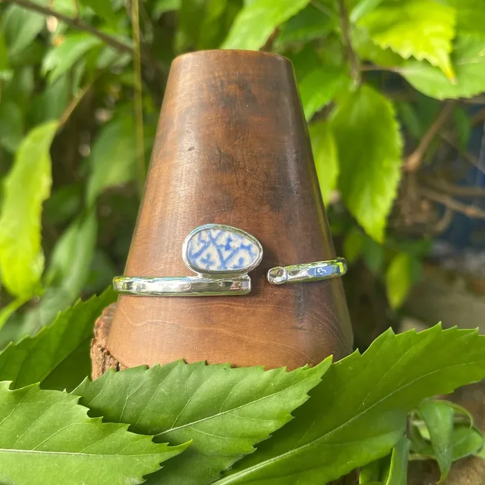 Baby Blue Pattern Sterling Silver Cuff Large