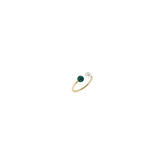 Bague Claverin Hope en or jaune pierre en malachite et perle blanche BPSJOMAL – Lepage