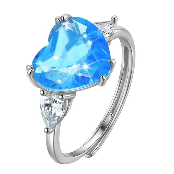 Bague cœur femme 6 carats en argent sterling 925, pierre de naissance de mars, aigue-marine, bijou idéal pour une mère, un anniversaire, un mariage ou la Saint-Valentin