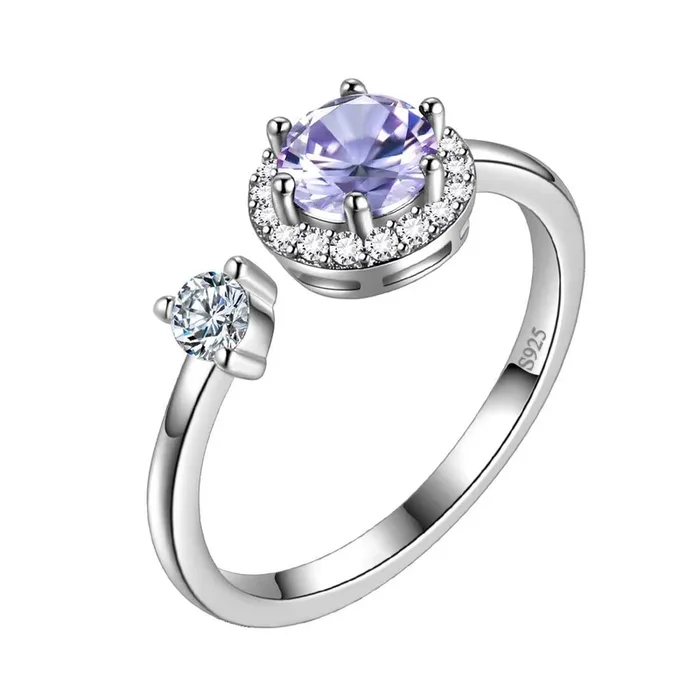 Bague ronde en alexandrite avec pierre de naissance de juin pour femmes et filles, bijoux cadeau d’anniversaire en argent sterling