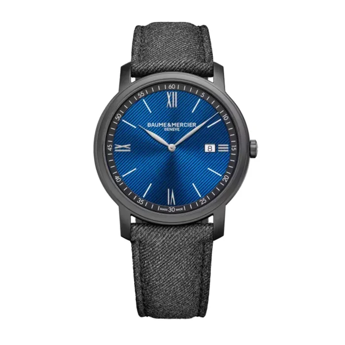 Baume et Mercier Classima quartz watch blue dial black canvas strap 42 mm 10780 – Lepage
