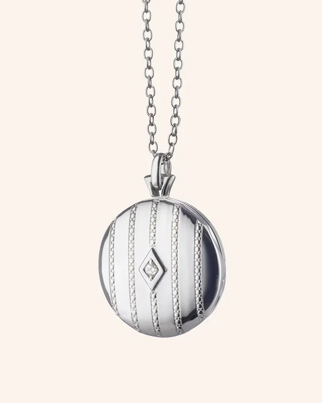Beaded Center-Diamond Locket Necklace