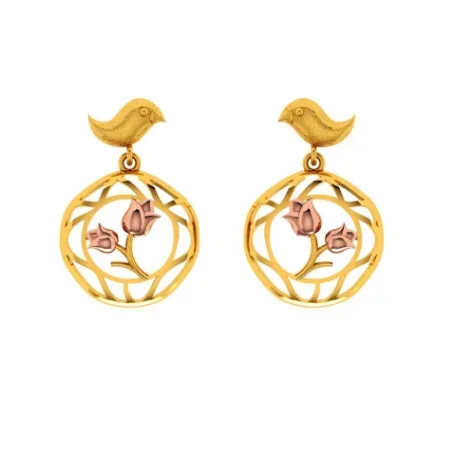 Beautiful 22k Gold Earrings With A Cute Bird And Floral Design