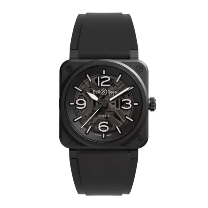 Bell & Ross watch BR 03 Skeleton Black Ceramic automatic 41 mm rubber strap – Lepage