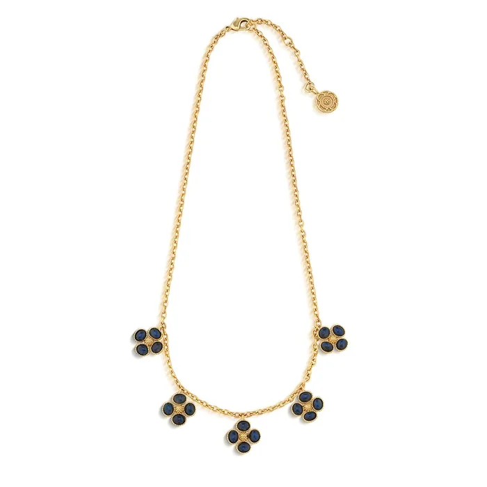 Berry Clover Multi Station Necklace, 16″+2″ – Blue Labradorite