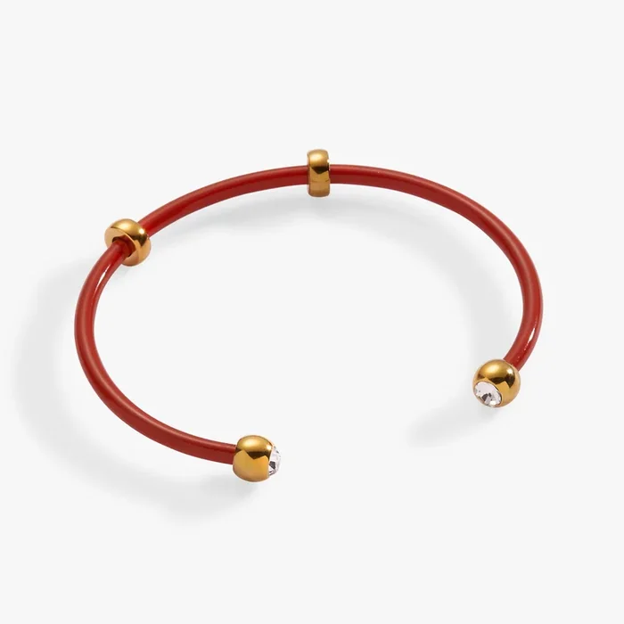 Bezel Stone Enamel Cuff, Coral Red