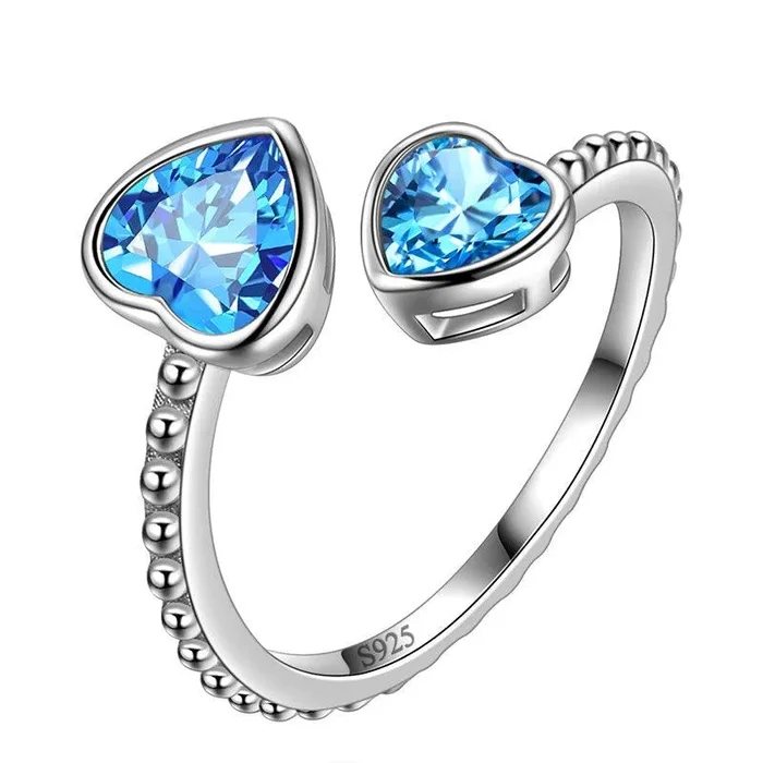 Birthstone marzo acquamarina amore cuori anello gioielli donne ragazze regalo di compleanno