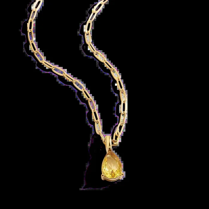 Birthstone Pendant Necklace with Dainty Paperclip Chain