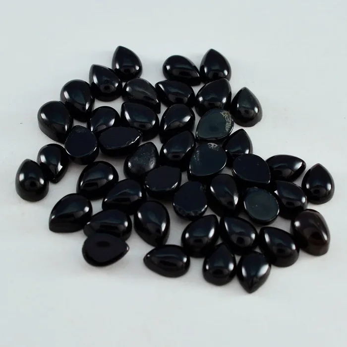 Black Onyx 10PC Tiny 4×6 MM Pear Cabochon Black High-Quality semi Precious Loose Gemstones