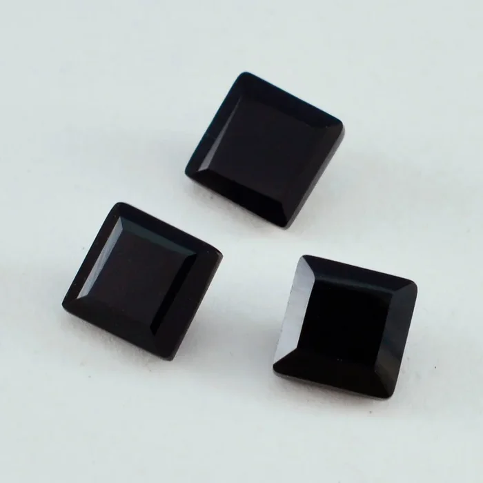 Black Onyx 1PC Medium 9×9 MM Square Faceted Black Lustrous Semi Precious Gems