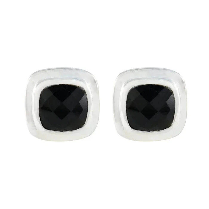 Black Onyx African Teresa Solitaire Stud Black Silver Earring