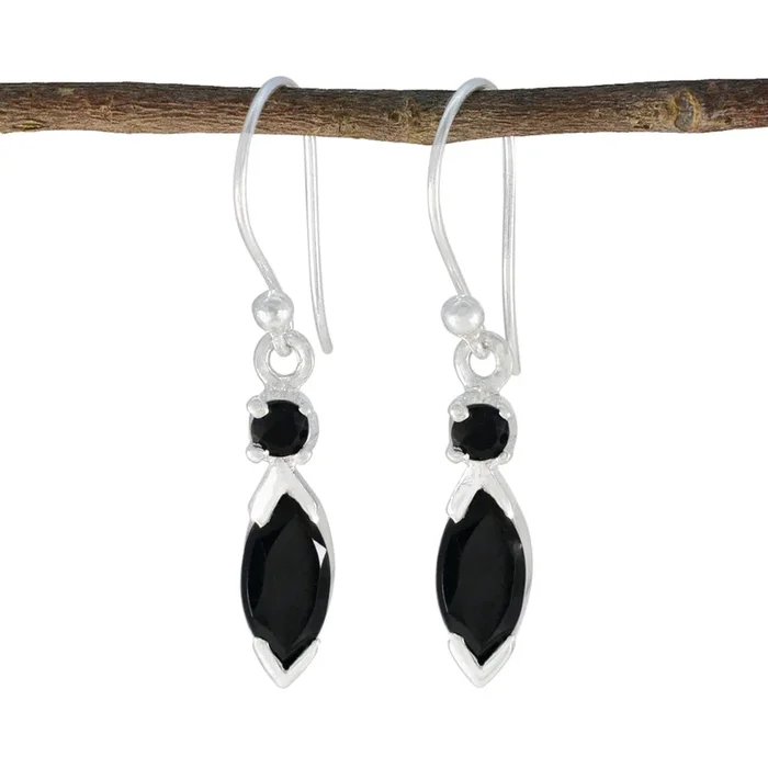 Black Onyx Australian Lucy Toi et Moi Dangle Black 92.5 Silver Earring