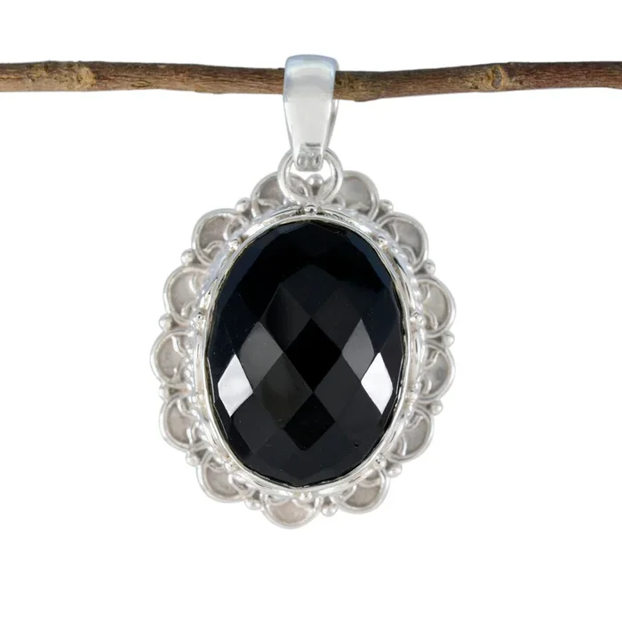 Black Onyx Chunky Latin American 925 Silver Solitaire Fernanda Rope-Wire Black Pendant Jewelry