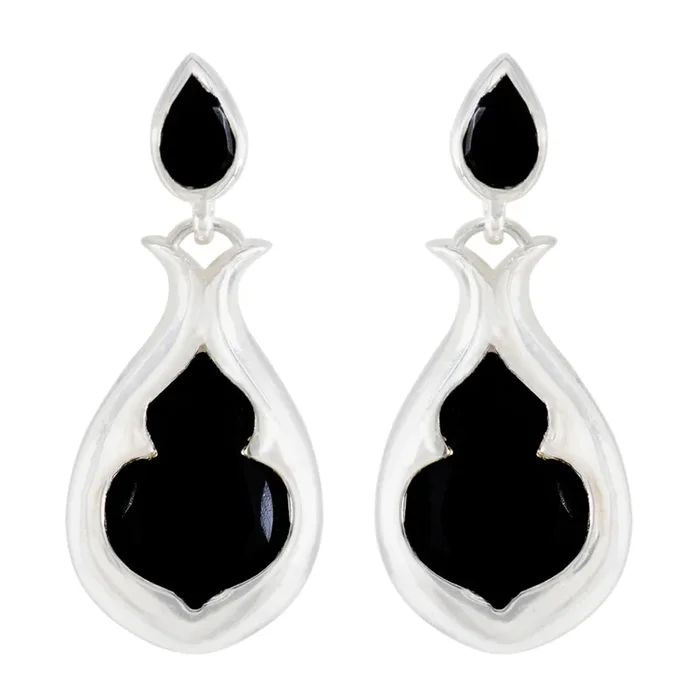 Black Onyx Egyptian Ellie Toi et Moi Stud Black 925 Sterling Silver Earring