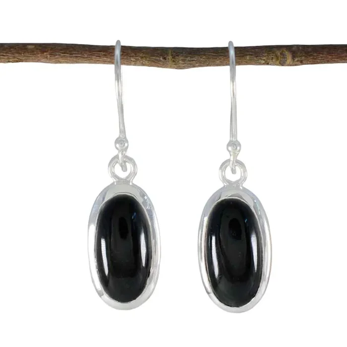 Black Onyx Egyptian Emma Solitaire Dangle Black Silver Earring
