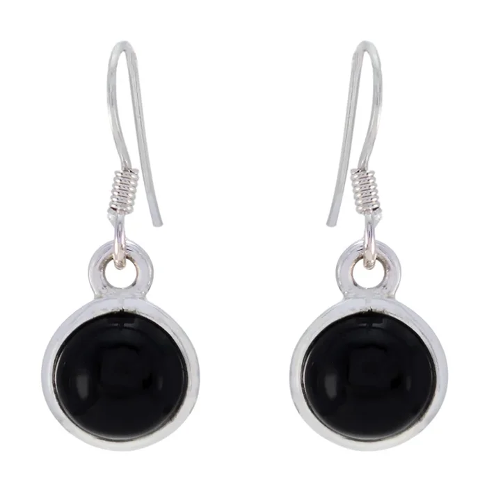 Black Onyx French Eliza Solitaire Dangle Black 925 Sterling Silver Earring