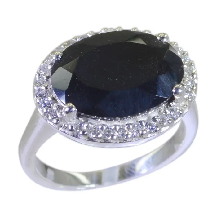 Black Onyx Halo German 925 Silver Black Gemstones Versatile Contemporary Ring Jewelry