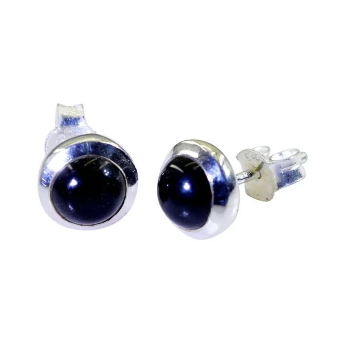 Black Onyx Italian Carolina Solitaire Stud Black 925 Sterling Silver Earring