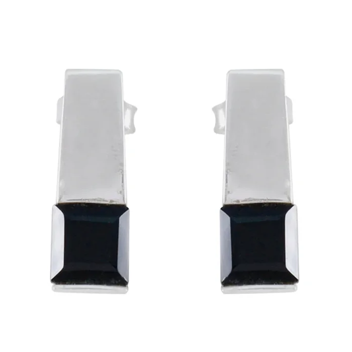 Black Onyx Italian Kennedy Solitaire Stud Black 92.5 Silver Earring