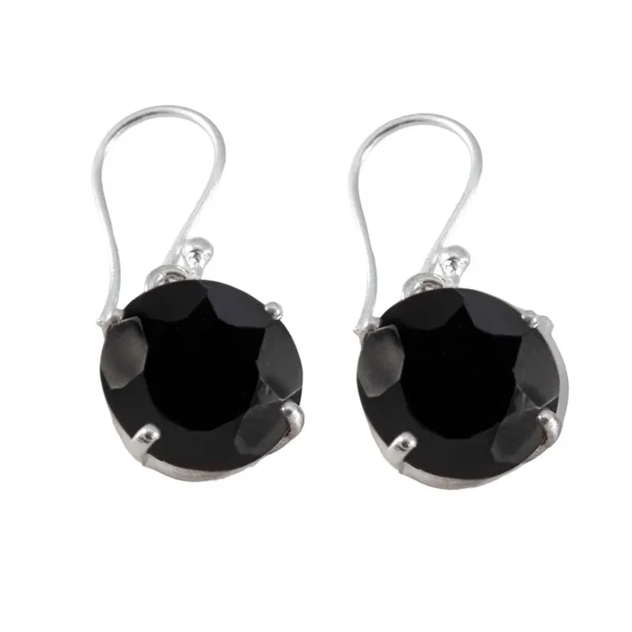 Black Onyx Italian Stella Solitaire Dangle Black Silver Earring
