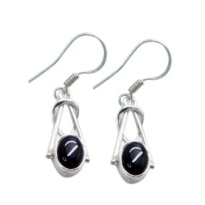 Black Onyx Korean Bianca multiple Dangle Black Silver Earring