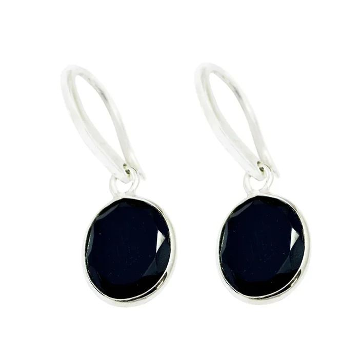 Black Onyx Korean Marie Solitaire Dangle Black 925 Silver Earring