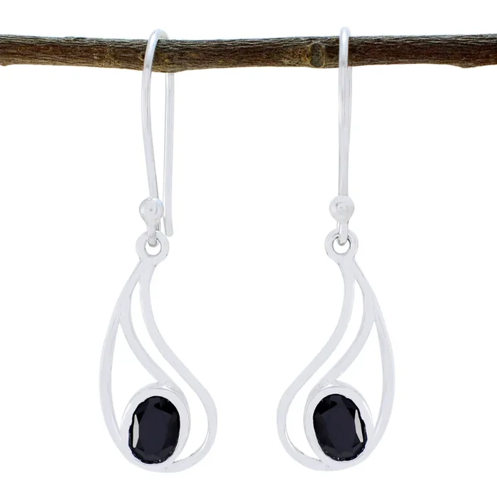 Black Onyx Korean Skylar Solitaire Dangle Black Sterling Silver Earring