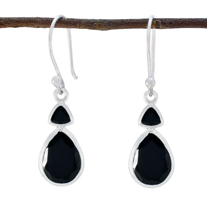 Black Onyx Mexican Ana Toi et Moi Dangle Black 92.5 Silver Earring