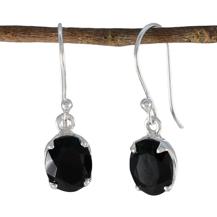 Black Onyx Mexican Tereza Solitaire Dangle Black Sterling Silver Earring