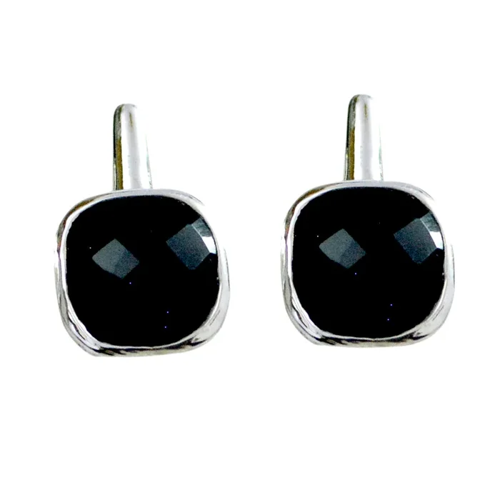 Black Onyx Moroccan Isabel Solitaire Stud Black 925 Sterling Silver Earring