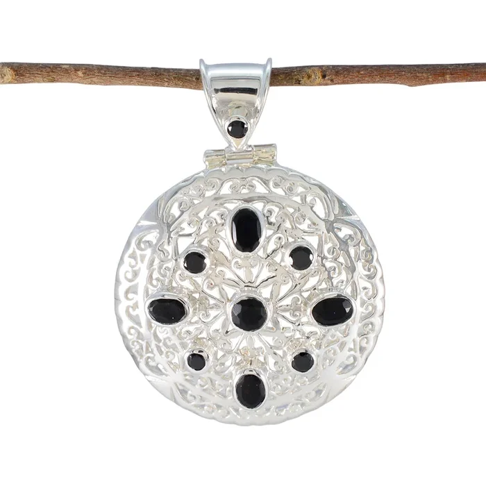 Black Onyx Statement German Silver multiple Abigail Filigree Black Pendant Jewelry